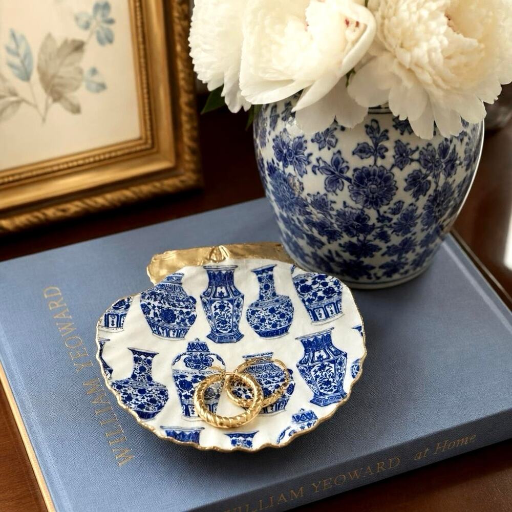 Chinoiserie Blue Vase & Ginger Jar Trinket Dish & Ring Holder I Vintage Gift - Picture 2 of 5